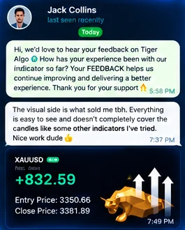 A member's chat message about the visual side being what sold them, with a gold setup capture