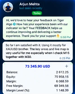 A member's chat message about the key areas and live map on gold, with an account summary