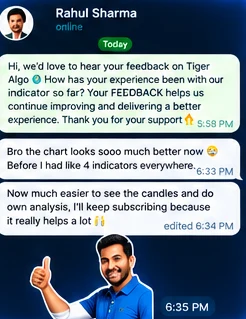 A member's chat message about the chart looking cleaner than with four indicators